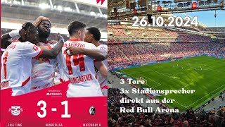 Heimsieg ⚽️ Stadionsprecher ⚽️ neue Torhymne ⚽️ RB Leipzig vs SC Freiburg 26102024 [upl. by Winters]