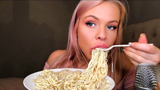 ASMR  CREAMY CAULIFLOWER ALFREDO WITH NU PASTA  MUKBANGEATING SHOW [upl. by Schriever570]