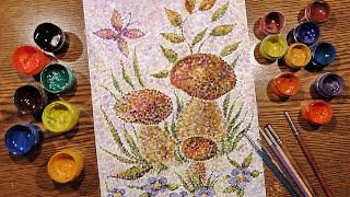 Technique Pointillism  Mushrooms  Gouache  IOTN  Speed Painting [upl. by Icul]