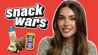 Madison Beer Becomes Queasy Reviewing UK and US Foods  Snack Wars [upl. by Mutua]