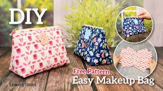 DIY Easy Makeup Bag  Cosmetic Pouch Sewing Pattern amp Tutorial sewingtimes [upl. by Lednyc675]