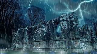 Massive Thunderstorm Sounds for Sleeping ⚡⛈⚡ Rain Noise at Medieval Abbey Dark Screen [upl. by Bigg458]