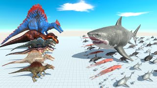 Spinosaurus Dinosaurs Evolution VS Megalodon and Aquatics Team [upl. by Edita493]