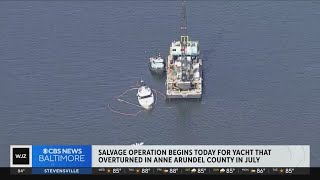 Salvage efforts underway for overturned yacht in Anne Arundel County [upl. by Dnomde856]