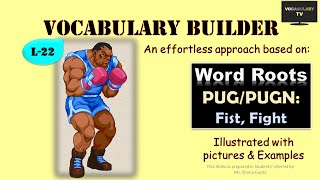 Word Root PUGN and derived words illustrated Vocabulary L22 [upl. by Sudnac364]