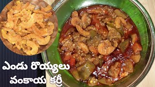 Endu Royyalu Vankaya Curry I Dry Prawns Brinjal Curry Recipe In Telugu I Vjsfoodstories [upl. by Mharba]