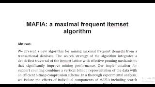 MAFIA a maximal frequent itemset algorithm [upl. by Katerina4]