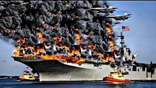 Today a US aircraft carrier carrying 63 warplanes was destroyed by Houthi drones in the Red Sea [upl. by Wolfson265]