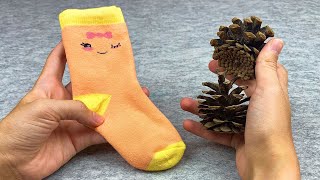 Look What I Made With Socks and Pine Cones Amazing DIY Idea [upl. by Trebreh]