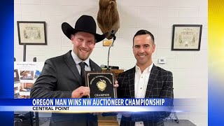 Oregon man wins regional auctioneering competition [upl. by Lehctim]