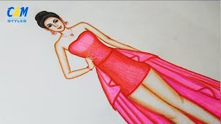 Drawing dress for beginners  Fashion illustration art  Fashion illustration sketches [upl. by Ynafit]