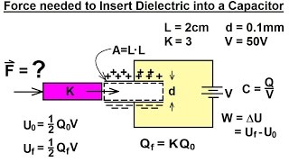 Physics 39 Capacitors 21 of 37 Find the Force Needed to Push a Dielectric in a Capacitor [upl. by Ledah]