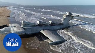 Drone shows abandoned Sovietera plane dubbed the Caspian Sea Monster [upl. by Enyrhtak]