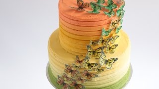 Caramel Ombre Cake with Edible Wafer Paper Butterflies Tutorial Rosies Dessert Spot [upl. by Ahsinot]