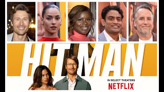 Hit Man cast interviews with Glen Powell Adria Arjona Retta Sanjay Rao and Richard Linklater [upl. by Trbor221]