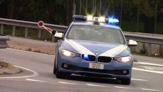 BMW POLIZIA STRADALE IN SIRENA SCORTA GARA CICLISTICA  AZZROV512 IN SIRENA Gorla Minore [upl. by Ahsinna]