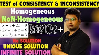 MATHS M1homogeneousnon homogeneousSYSTEM OF LINEAR EQUATIONiNCONSISTENTCONSISTENT homogeneous [upl. by Tsepmet]