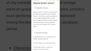 🦊Volpone by Ben Jonson  characters amp plot summary of the play notes benjonson volpone english [upl. by Abdul]