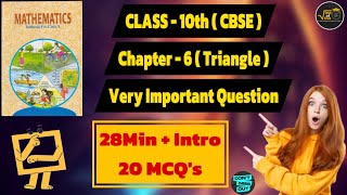 CLASS 10  CH6  MCQ 1 TO 20 TRIANGLES EXAM 202425  PREVIOUS YEAR Q  CBSE BOARD  NCERT [upl. by Seys]