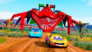 Lightning McQueen amp The King vs Scary Jack O Lantern and Head Eaters  Epic Escape in BeamNGDrive [upl. by Abehs]