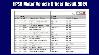 HPSC Motor Vehicle Officer Result 2024  Cut Off Marks Merit List [upl. by Ahsatak]