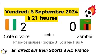 Qualif CAN 2025  Côte dIvoire 2  0 Zambie en direct sur Bein Sports 3 France  06092024 à 21 h [upl. by Bibeau328]