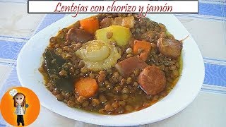 Lentejas con chorizo y jamón  Receta de Cocina en Familia [upl. by Anoif]