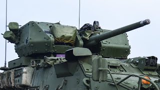 Mk44 Bushmaster II Live Fire  M1296 M1128 M1126 Strykers in Action [upl. by Ozen]