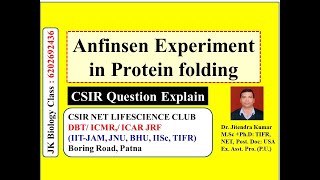 Anfinsen Experiment of Protein Folding CSIR NET  Video lecture by Dr Jitendra Kumar [upl. by Amery]