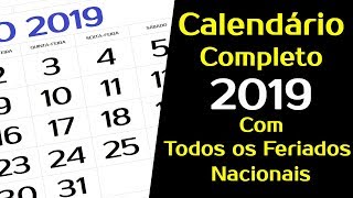 CALENDÁRIO 2019 BRASIL COM FERIADOS NACIONAIS [upl. by Morez]