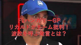 F1ハンガリーGPでリカルドがチーム批判！波紋を呼ぶ発言とは？ [upl. by Heffron]