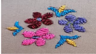 Herringbone Stitch Flower Embroidery Design। Easy Colorful Herringbone Stitch Flower Design [upl. by Hudgens]