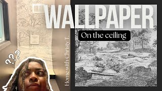 Wallpapering the ceiling with peel and stick wallpaper from wall blush l Its easier than you think [upl. by Vanden]