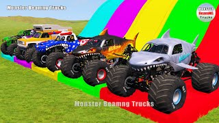 Triple Flatbed Trailer Monster Trucks Transport with Slide Color  BeamNGdrive 165 [upl. by Zavala402]