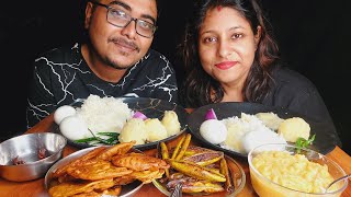 Eating Show  Rice Boiled Egg Potol Bhaja Aloo Pakora Dal Sedho  Simple amp Delicious Lunch Menu [upl. by Vera92]