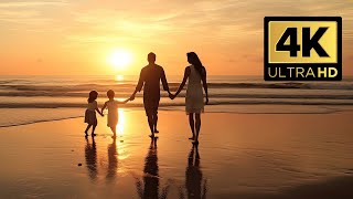 Stock video of happy African American family walking on beach at sunset  Premium Video Footage  4K [upl. by Teeter381]