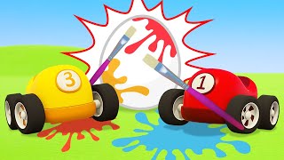 Full episodes of Helper Cars cartoons for kids Learn colors amp surprise eggs Racing cars for kids [upl. by Molloy]