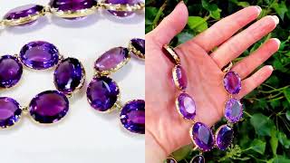 💜39609 CT AMETHYST AND 14CT YELLOW GOLD RIVIERE  COLLARETTE NECKLACE [upl. by Aela]