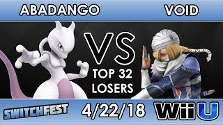 Switchfest  Abadango Mewtwo VS CLG  VoiD Sheik  Smash 4  Top 32  Losers Round 4 [upl. by Aihsekin]