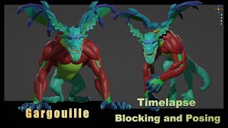 Timelapse blocking and posing a Gargouille in Blender with Blocksurfaces addon sculpture blender [upl. by Kilian]