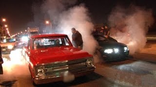 LA Street Racing  1000hp  Nitrous C10 vs 700hp Mustang [upl. by Dwane]