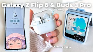 ✨️ Galaxy Z Flip6 ✨️ Aesthetic Customization 📱🩵 amp Buds 3 Pro Unboxing 🎧📦 ASMR [upl. by Cilo355]