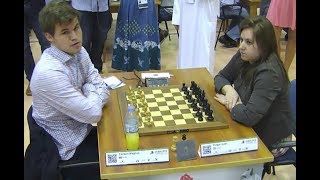 World Chess Champion Vs Best Female Chess Player Magnus Carlsen Vs Judit Polgar  Blitz Chess 2014 [upl. by Clance]