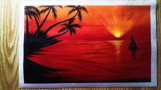 Sunset Acrylic Painting  How to paint Sunset  Acrylic Painting for Beginners  kashianazart [upl. by Idelle762]