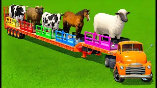 LOAD SHEEPS HORSES COWS BULLS RAMS amp TRANSPORT WITH FORD TRUCK  Farming Simulator 22 [upl. by Eselahc23]