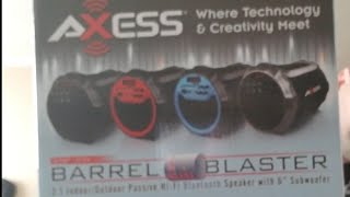 Axess Barrel Blaster 6 in woofer wireless battery powered blue tooth speaker review 14 [upl. by Teodor]