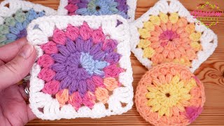 Crochet a Sunburst Granny Square  A Complete Step By Step Tutorial 🌺 [upl. by Llemar820]