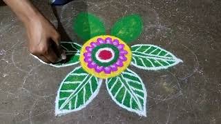 Easy rangoli alpona design for diwali and dhanteras  Ugadi muggulu designs  new alpona design [upl. by Fabrianne]