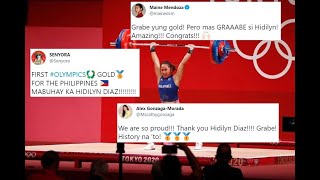 CELEBRITIES REACTS to HIDILYN DIAZ WINNING FIRST GOLD MEDAL FOR THE PHILIPPINES  WEIGHTLIFTING [upl. by Beekman]