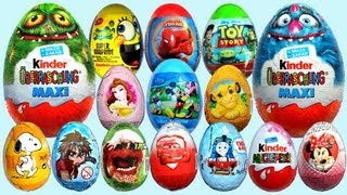 20 Surprise Eggs Kinder Surprise MAXI Mickey Mouse Cars 2 Minnie Mouse Spongebob [upl. by Salangia]